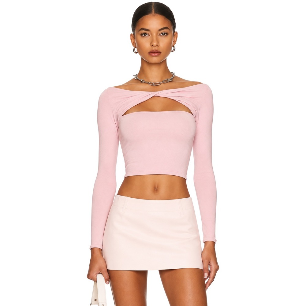 SER.O.YA Top Womens XS Pink Artemis Twisted Cutout Long Sleeve Boatneck Crop NEW